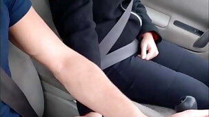 I give a hitchhiker a ride and I pull out my cock discreetly..