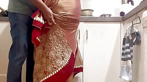 Indian Couple Romance in the Kitchen - Saree Sex - Saree lifted up and Ass Spanked