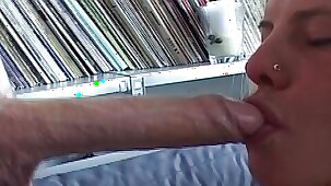 Super slim German lady getting a big load of cum on her slutty face